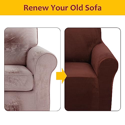 U-Nice Home UHSC0204-L-COFFEE Velvet Sofa Covers Stretch Couch Covers For 3 Cushion Couch Furniture Protector Sofa Slipcover thumb #4