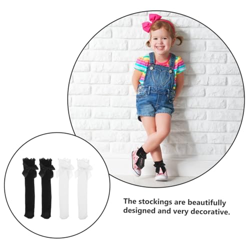 4Pairs Knee High Socks Lace Decorative Stockings with Bow Accents for Breathable and Comfortable for Dresses and Casual Outfits for Ages3