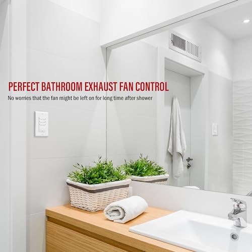 Image of Enerlites Bathroom Timer Countdown Switch, HET06A-R | in-Wall Electrical Timer for Fans, Electrical Outlets, Indoor and Outdoor Lights,with On /Off Switch | White (Pack of 40)