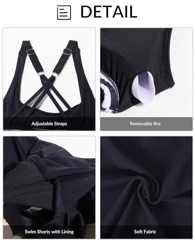 Yonique Tankini Swimsuits for Women Athletic Swim Tank Top with Boy Shorts Two Piece Tummy Control Bathing Suits4