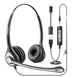 Wantek USB Headset with Microphone for Laptop,Type-c/USB/3.5mm Jack 3-In-1 PC Headphones with Mic Noise Cancelling,Computer headsets with Volume Control & Mute for Call Centers,Zoom,Home Office,VoIP
