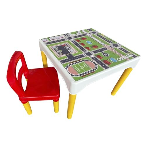 Conjunto Mesa Mesinha Infantil Com 1 Cadeira Escolar Pl&aacute;stica Camale&atilde;o (Cidade)