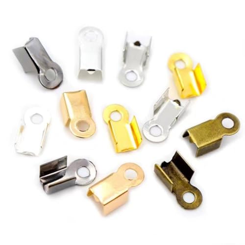 AKOAK 200 Pcs Fold Over Cord Ends, 3.5x9 mm Terminators Crimp End Tips, Leather Ribbon Ending Clasp Tips Jewelry Connector for Jewelry Making