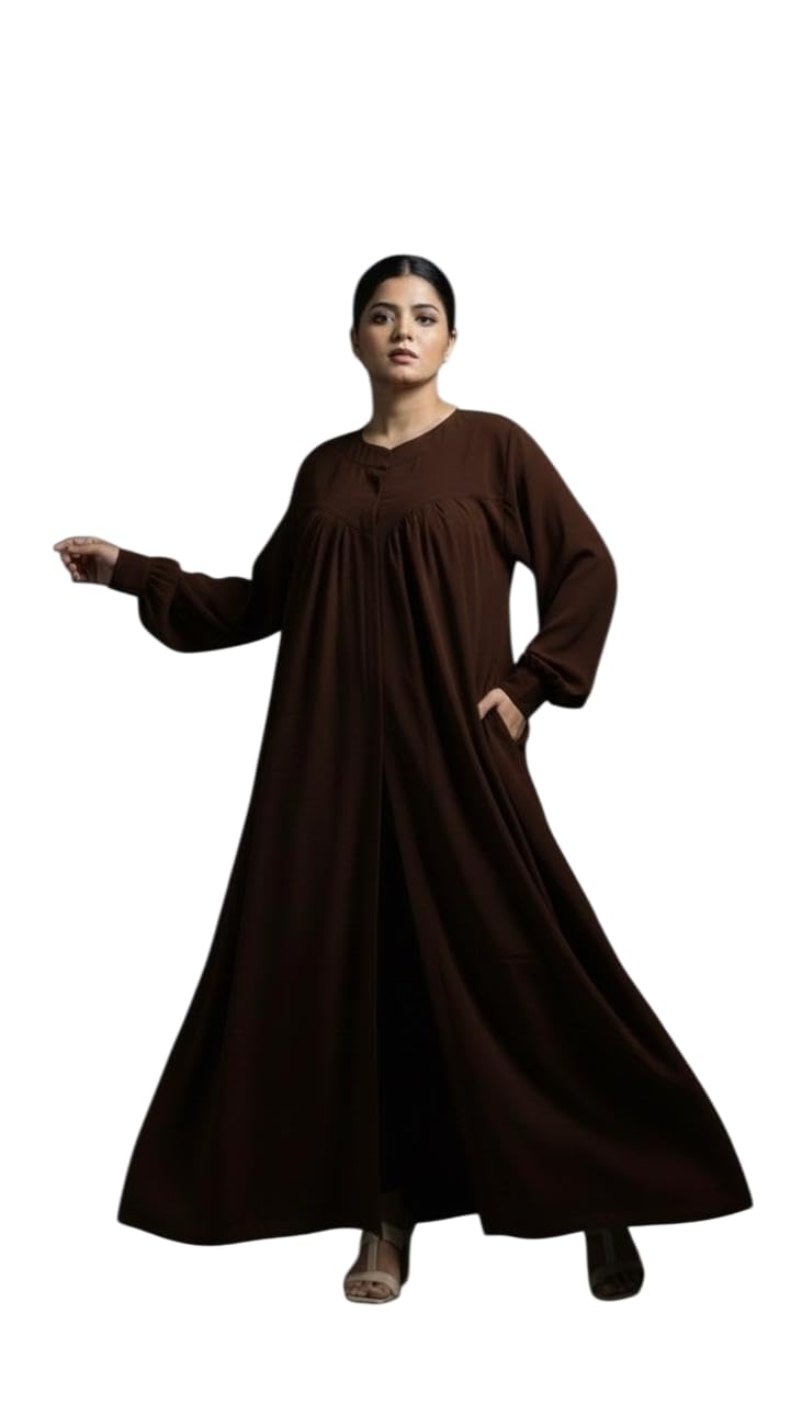 Women's Brown Long Sleeve Maxi Dress, Loose Fit Abaya Style-picture-26