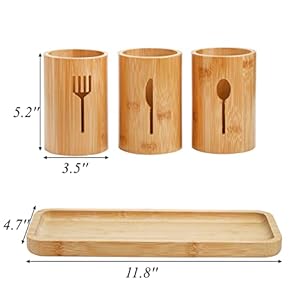 Lyellfe silverware holder bamboo utensil organizer with tray rustic farmhouse kitchen cutlery flatware holder organizer for spoons knives and forks ideal for kitchen and restaurant  urban country home decor