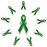 10pack Metal 1.2' Green Mental Health Awareness Ribbon Lapel Pin Hope Brooch Badge Liver Cancer Kidney Disease,Cerebral Palsy Adrenal Widely Applicable Gift Charity Event Supplies