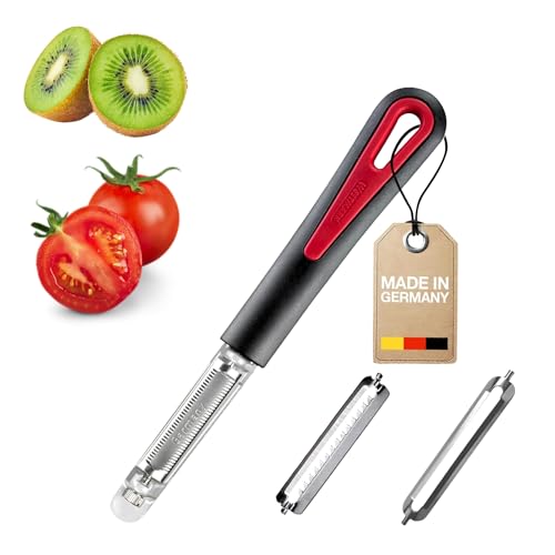 Westmark Set d'Épluchage, 3 pièces : 1 Éplucheur de Tomates/Kiwis + 1 Lame Julienne + 1 Lame standard, 1 Éplucheur - 3 Lames, Tomfix Gallant, Acier...