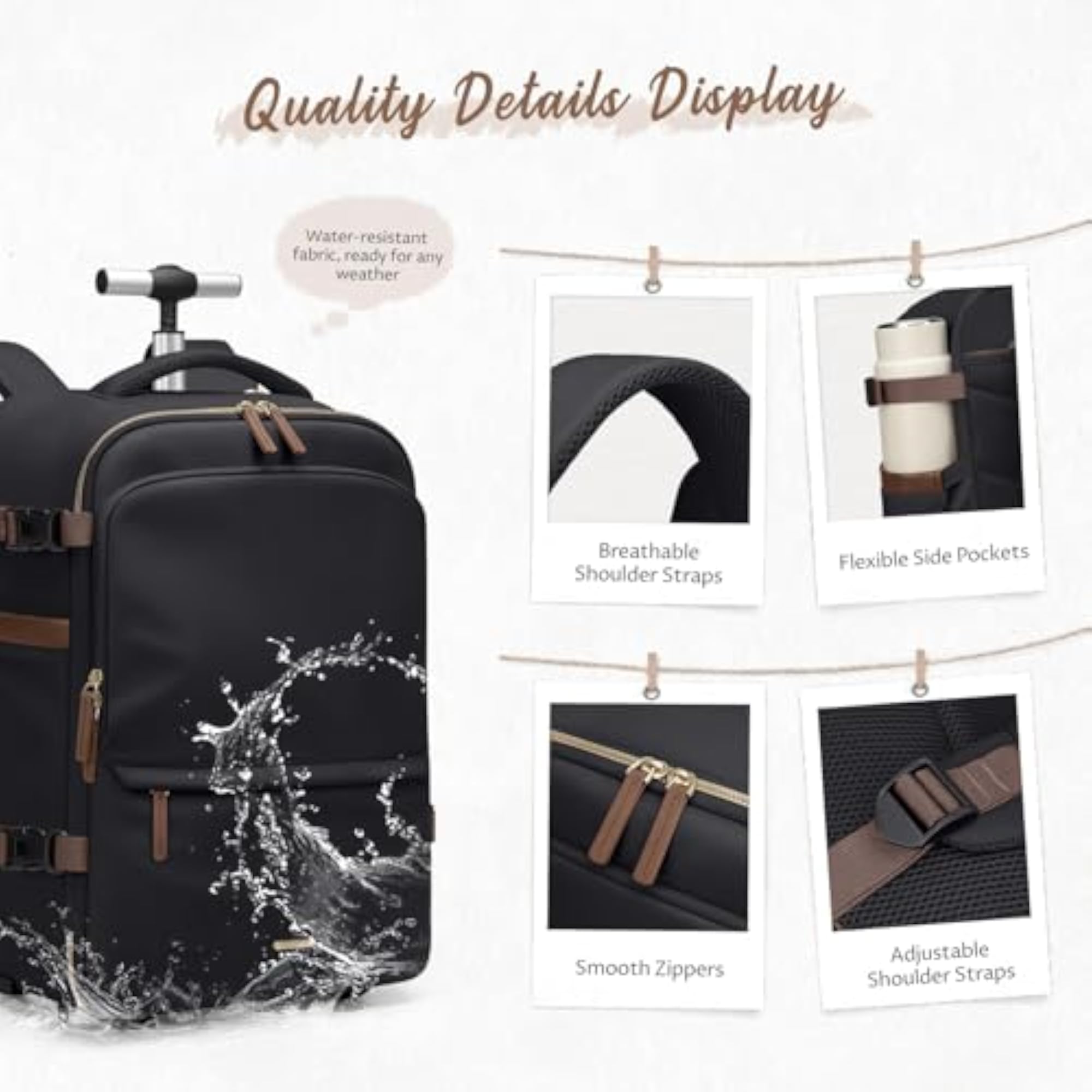 Rolling Backpack for Women 17 Inch Wheeled Convertible