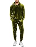 LecGee Men's 2 Piece Velvet Casual Sweatsuits Long Sleeve Jogger Hooded Tracksuits Velour Athletic Hoodie and Pants Sets