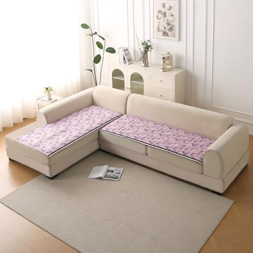HOKIPO 'Florentina Series' Foam Filled Holland Velvet L Shape (3+2 Seater) Sofa Cover Seat Mat with Anti-Slip Backing, Peony Lavender (IN-880+882-V6)