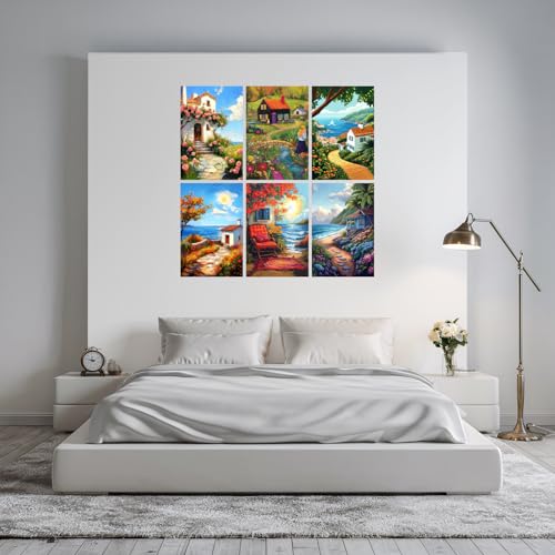 Image of SiddArtify Coastal Cottage Wall Art Prints Set - Scenic Seascape Poster Decor for Living Room Bedroom Office - 12x18 inch Sticker Pack of 6