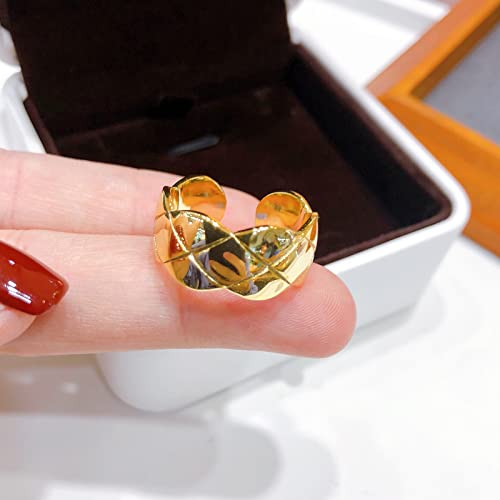 14K Gold Plated Rings Handmade Open Adjustable Statement Rings Wide Band Ring For Women Men #TOP1