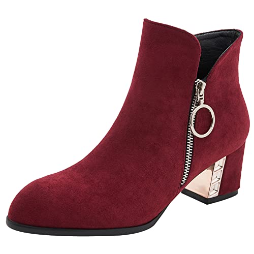 KISSYAYA Damen-Stiefel, Nubukleder, Winter, mittlere Ferse, rot, 39.5 EU Cover