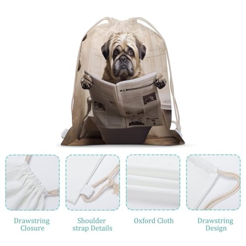 Drawstring Bag Backpack Dog Reading The Newspaper Sackpack Foldable String Bags Sports Gym Bag for Shopping Yoga4