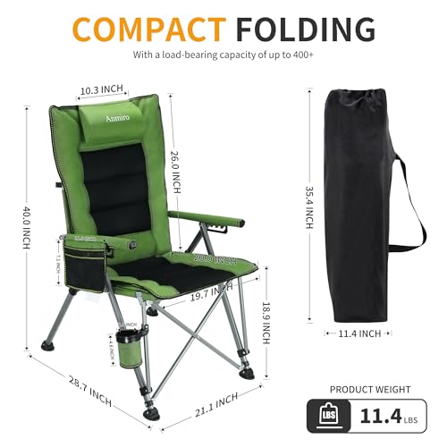 Image of Heavy Duty Folding Camping Chair Supports 400 LBS, Hard Arm Portable Outdoor Chair with Cup Holder & Storage Bag, Foldable Collapsible for Camp, Picnic, Lawn, Fishing