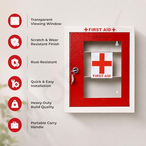 Image of Plantex First Aid Box /Emergency Medical Kit Box for Medicine Storage /Multi Compartment First Aid Kit Box for Home, School, Office with Key Lock - GI Steel (Red & Ivory)