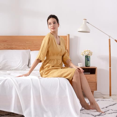 Image of Simple&Opulence Women's Summer Dresses 100% Linen Beach Sundress Nightgown Long Casual Lounge Sleep Dress with Pockets