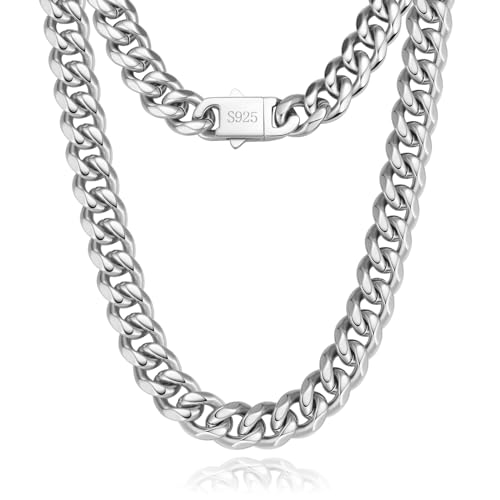 Cuban Link Chain for Men 9MM Silver Chain Necklace 316l Stainless Steel 925 Sterling Silver Filled