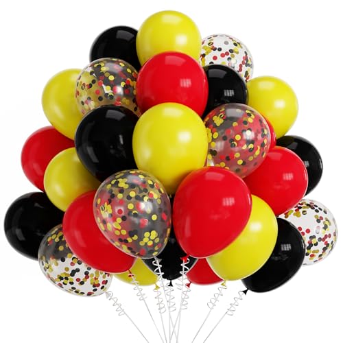 Image of 60pcs 12Inch Mouse Color Balloons Red Black Yellow Latex Balloons with Confetti Balloon for Baby Shower Birthday Party Decorations Supplies with Ribbon
