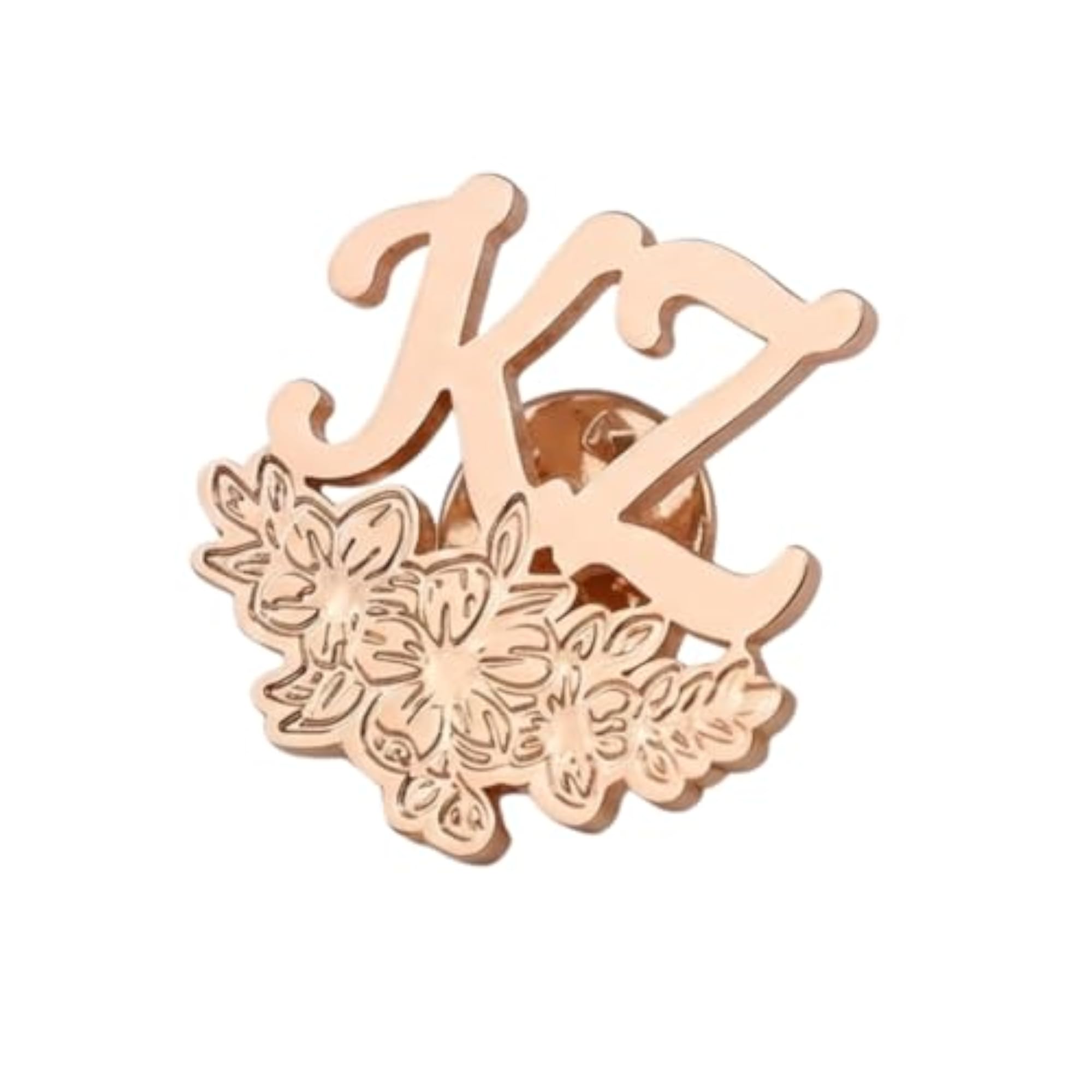 Personalized Initials Name Brooch Pin with Floral Design