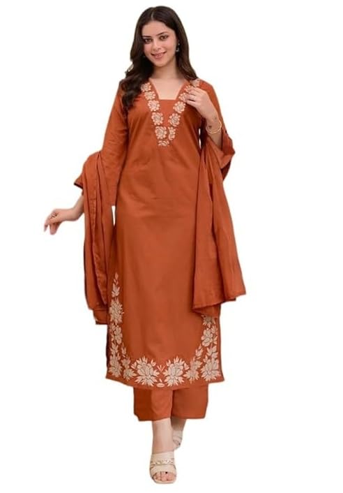 Klosia Women Solid Embroidery Kurta and pant set With Dupatta