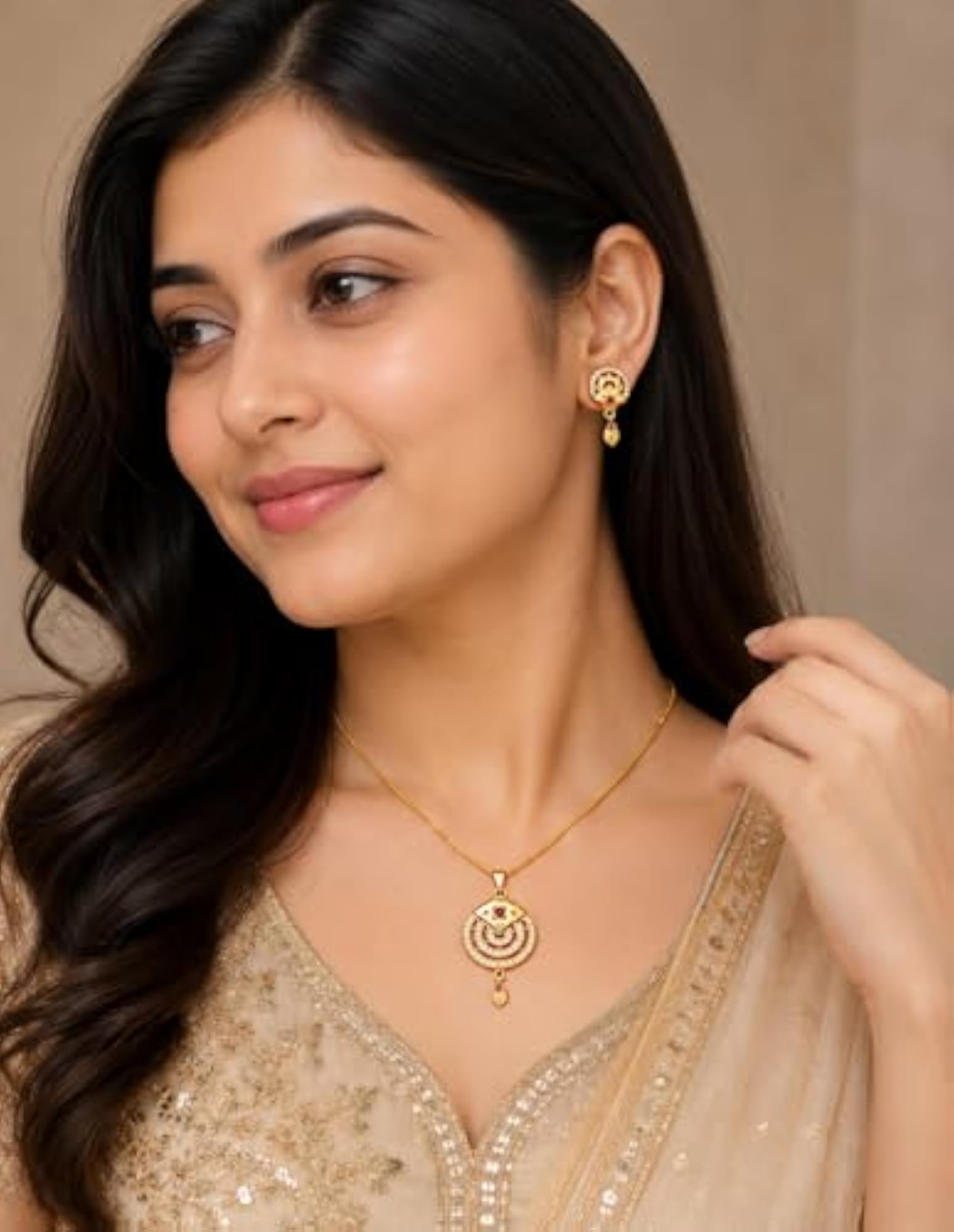Micro Gold Plated Chain Pendant Earrings & Necklace Set