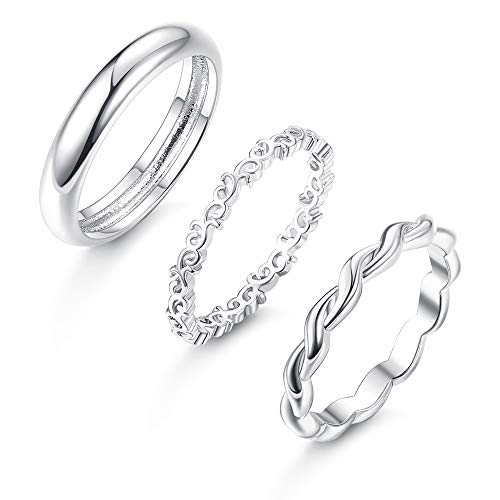 Udalyn 3Pcs Stainless Steel Women's Stackable Eternity Ring Band Engagement Wedding Ring Set 5-11