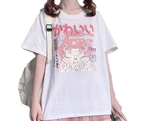Pastel Goth Japanese Fashion Kawaii Clothes Soft Cotton Comic Print Girl's World T-Shirt