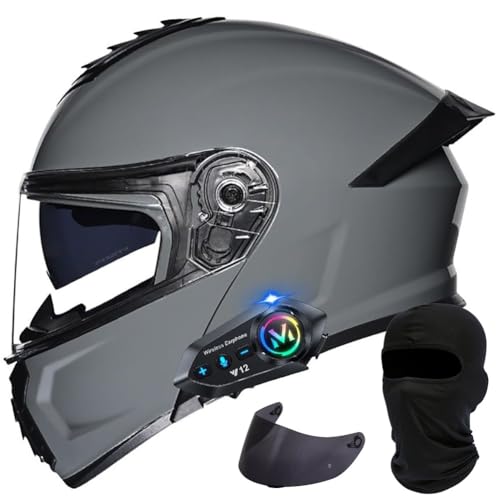 SYEBVTQ Casco de Moto Modular Integrado con Bluetooth Cascos Modulares de Moto Homologado ECE Abatible con Visera Solar Doble y Forro Extraíble, para Hombres Mujeres Bicicleta Scooter