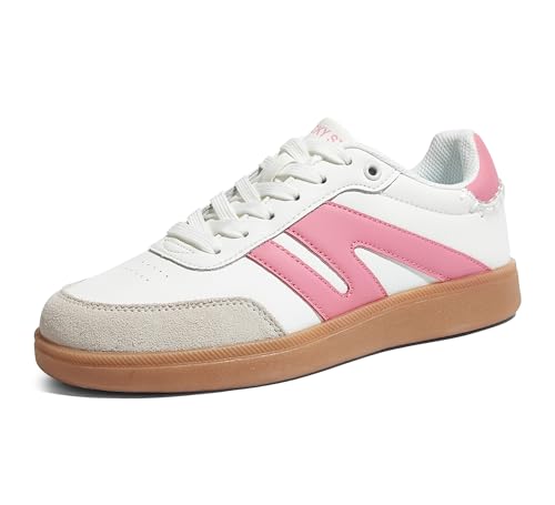 Image of LUCKY STEP Women Retro Gum Sole Fashion Sneakers | Genuine Leather Classic Tennis Skate Walking Shoes Anti Slip Trainers