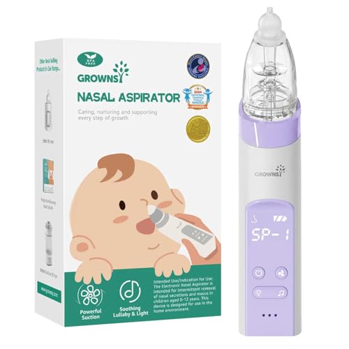 Image of GROWNSY Nasal Aspirator for Baby, Electric Baby Nose Sucker, Automatic Nose Cleaner with Larger Suction Chamber and More Powerful Suction, Music and Light Soothing Function, Purple