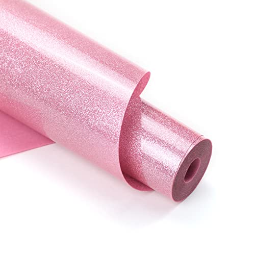Image of HTVRONT Pink Glitter Heat Transfer Vinyl - 12 inch x 10ft Pink Glitter Iron on Vinyl for Shirts, Glitter HTV Vinyl Rolls for Heat Vinyl Design
