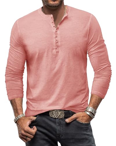 T shirt manche longue homme slim fit coton Henley t-shirt coupe ajustée M-3XL