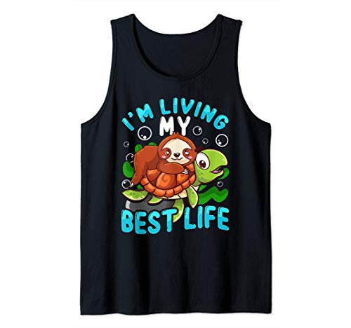 Cute Sloth & Turtle I'm Living My Best Life Animals Camiseta sin Mangas