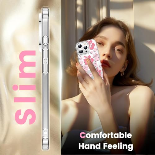 Houdqklee Magnetic Hibiscus Floral Case Cover for iPhone 16 Pro max, Cute Girly Pink Hibiscus Flower Phone Case Compatible with MagSafe, Clear Soft Slim Shockproof Protective Case for Women Girls - image 4