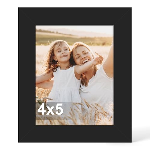 Hongkee 4x5 Picture Frame Made of Real Glass and Wooden Frame Horizontal and Vertical Display for Wall or Tabletop (Black 1 Pack)