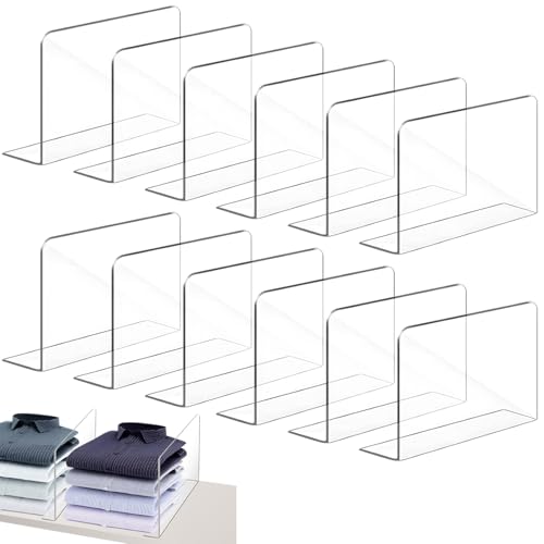 NINGYER 12 Stück Regaltrenner, Regaltrenner Bücher 20 x 12 cm Regaltrenner, Kleiderschrank Regalteiler für Schlafzimmer Küche Kleiderschrank (Transparent)