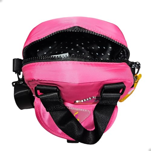 Bolsa Luluca com Chaveiro, Resistente à Água, Nylon, com Bolso Frontal (Rosa)