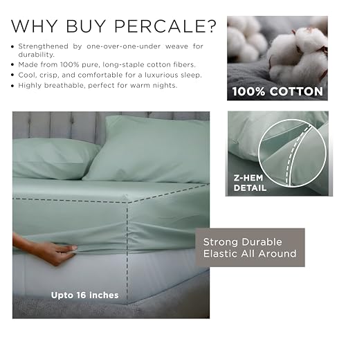 Linen Home 100% Cotton Percale Fitted Sheet Set Queen Size, Pastel Turk, Deep Pocket, 3 Piece - 1 Deep Pocket Fitted Sheet and 2 Pillowcases, Crisp Cool and Strong Bed Linen by Linen Home - Used condition - Image 3