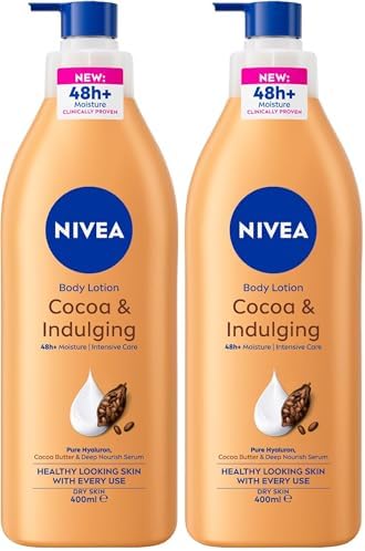 NIVEA Cocoa & Indulging Body Lotion 400ml | With Cocoa Butter & Vitamin E | 72-Hour Long Lasting Hydration | Body Moisturiser for Dry Skin | Perfect for Everyday Use (Pack of 2)