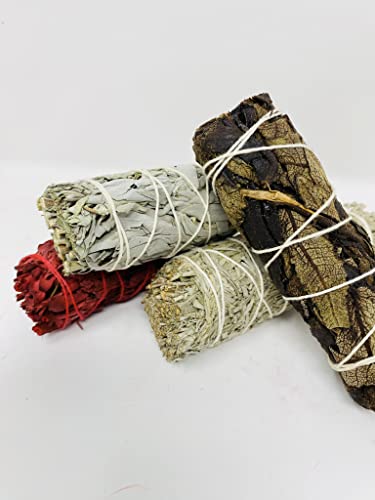 Bholi Sage Plus Sage Smudge Kit For Cleansing Negative Energy And Cleansing House, Variety Pack Of 4 White Sage Smudge Sticks, Black Sage, Blue Sage And Red Sage (Dragon Blood) #TOP6