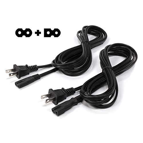 2 Slot Power Cord Two Pack - Includes Both Types: Polarized (Squared End) And Non-Polarized (Figure 8 End) - Nema 1-15P To C7 C8 Ul Listed - 18 Awg, 10 Amps, 125 Volts - 6 Feet (1.8 Meter), Black #TOP1