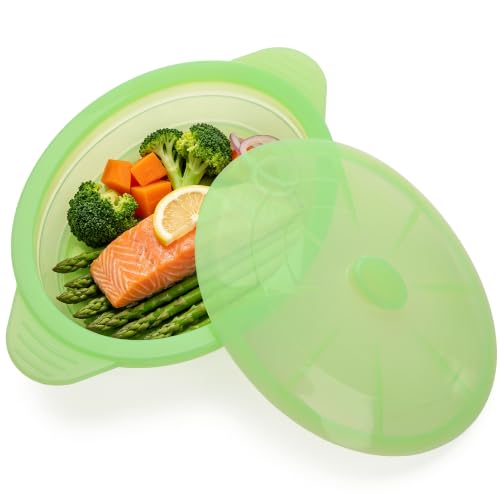 Microwave Steamer Cooker Collapsible Bowl Silicone Cookware Baked Potato with Handle Lid for...