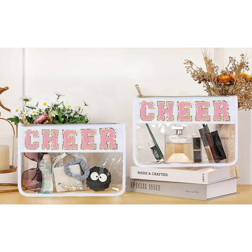 1 Pcs Cheer Gifts Chenille Letter Cheer Bags Patch Makeup Bag Flat Clear Pouch Cheerleading Gifts for Girls Cheer Teams4
