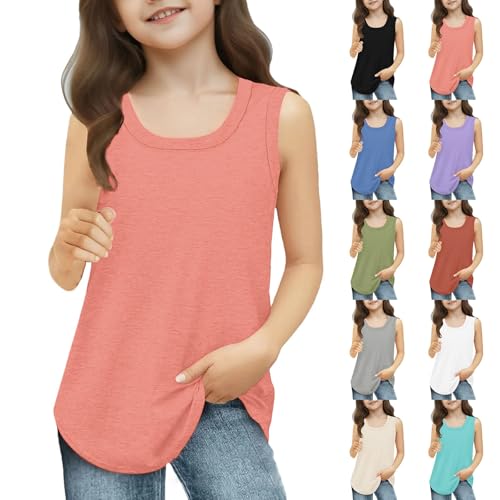 Girls Tank Tops Loose Fit Side Split Sleeveless Plain Shirts Basic Casual Summer Tunic Tops Dance Athletic Top for Girls