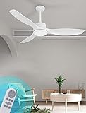 OUATER White Ceiling Fan with Light, 52' Outdoor Ceiling Fans with Lights and Remote, 3 Color Light, 6 Speed, DC Motor, for Bedroom/Outdoor/Patios, White