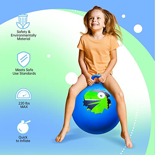 Zoojoy Hopper Ball, Hopping Toys For Kids, 18Inch Bouncy Ball With Handle For Boys Girls Aged 3-8, Inflatable Dinosaur Bounce Hopper Toy With Pump #TOP3