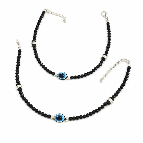 Black crystal beaded anklet with evil eye charm - random model (slk)-image-43
