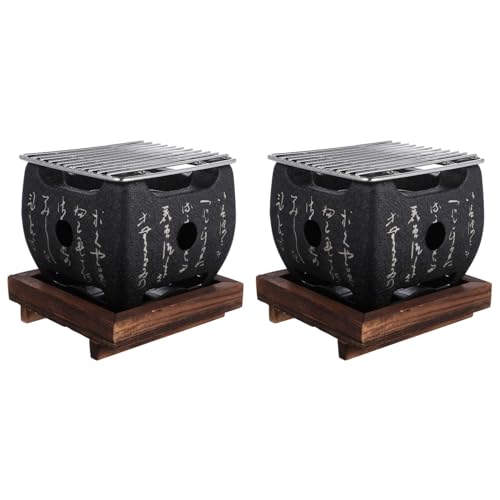GANAZONO Parrilla De Carbón Japonesa Portátil De Mesa con Base De Madera Antideslizante Y Diseño De Ventilación para Barbacoa Al Aire Libre Camping 10.2X5.1X5.1 Pulgadas