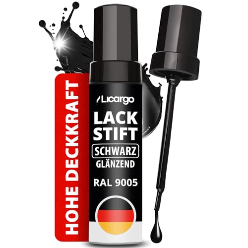 LICARGO Lackstift Schwarz Glänzend – Präziser Pinsel für kleine Kratzer & Steinschläge – Hohe Deckkraft, schnelle Trocknung – Auto Lackstift, Felgenlack, Lackreparaturstift, Made in Germany